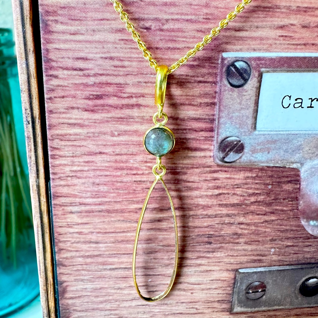Cost Plus World Market Gold Tone And Labradorite Pendent Nwt 8$